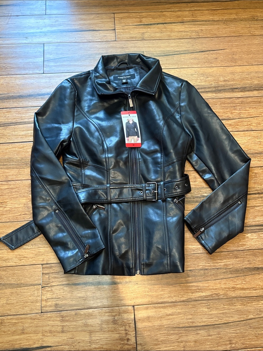 Kenneth Cole Women’s Belted Fuax Leather Jacket Size Medium NWT